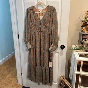 Bohme light brown floral midi or maxi dress with silver detail